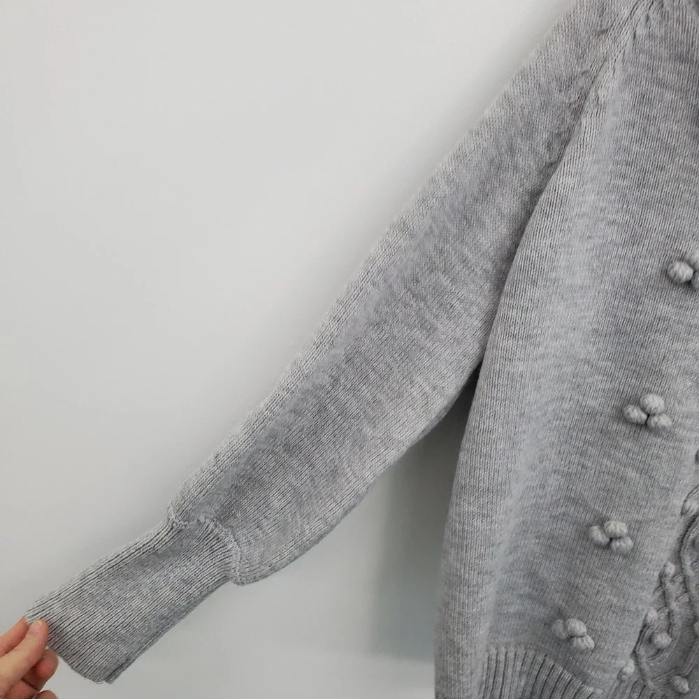 Womens 1X Gray Knit‎ Bobble Sweater Pullover Off Shoulder Slouchy Collar Winter